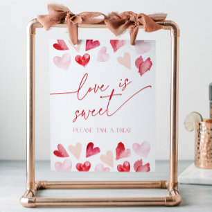 Love is Sweet Red Hearts Bridal Shower Pedestal Sign