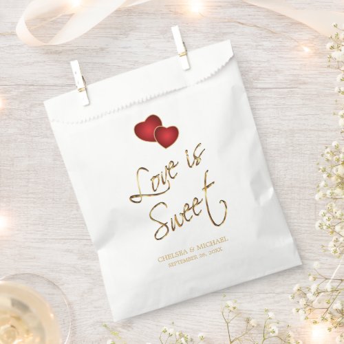 Love is Sweet _ Red Hearts with Gold Metal Favor Bag