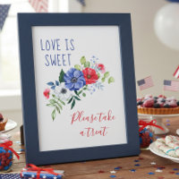 Love is Sweet Red White and Blue Floral Table Sign
