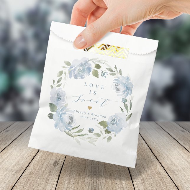 Love is sweet Romantic dusty blue floral wedding Favor Bag (Love is sweet Romantic dusty blue floral wedding Favor Bag)