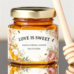 Love is Sweet Romantic Floral Bee Bridal Shower  Honey Jar Favors