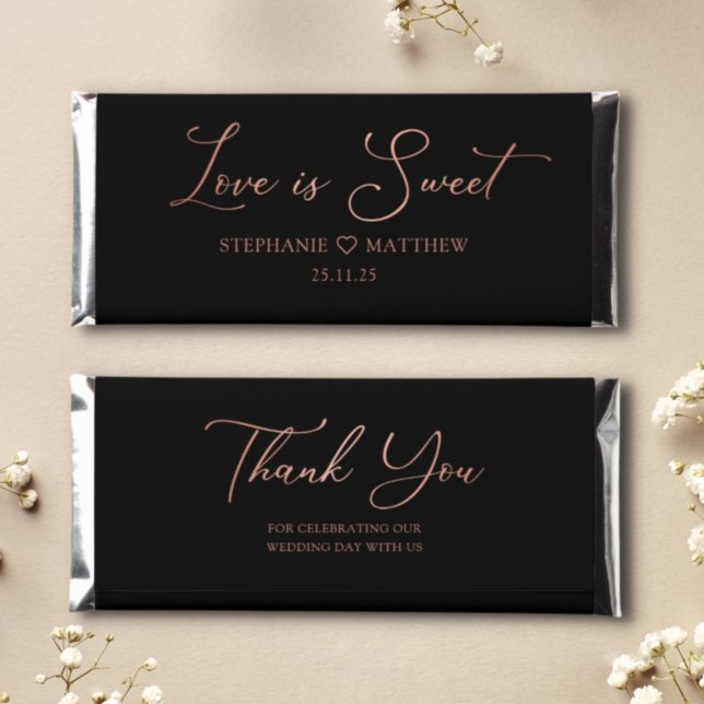 Love Is Sweet Rose Gold Black Wedding Hershey Bar Favors (Creator Uploaded)