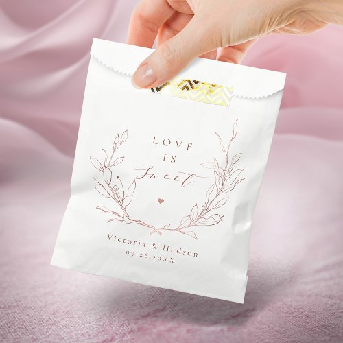 Love is sweet Rose gold botanical wreath wedding Favor Bag