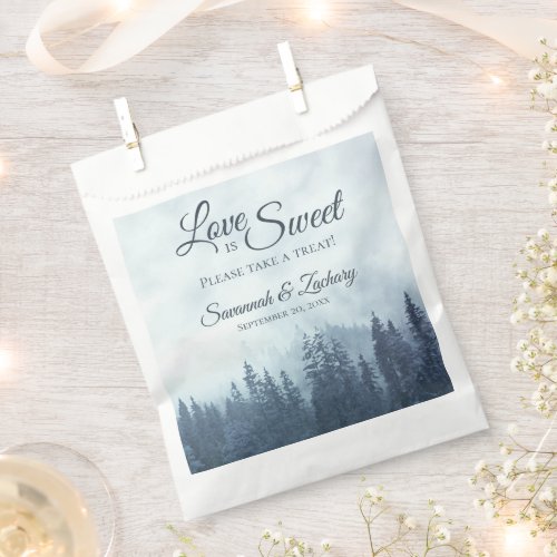 Love is Sweet Rustic Blue Pine Trees Wedding Favor Bag