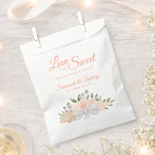 Love is Sweet Rustic Coral Peach Floral Wedding Favor Bag