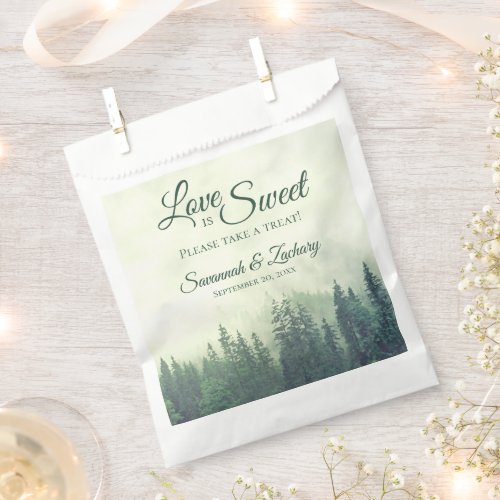 Love is Sweet Rustic Green Pine Trees Wedding Favor Bag