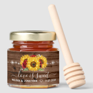 Love is Sweet Rustic Sunflower Red Rose Wedding Honey Jar Favors