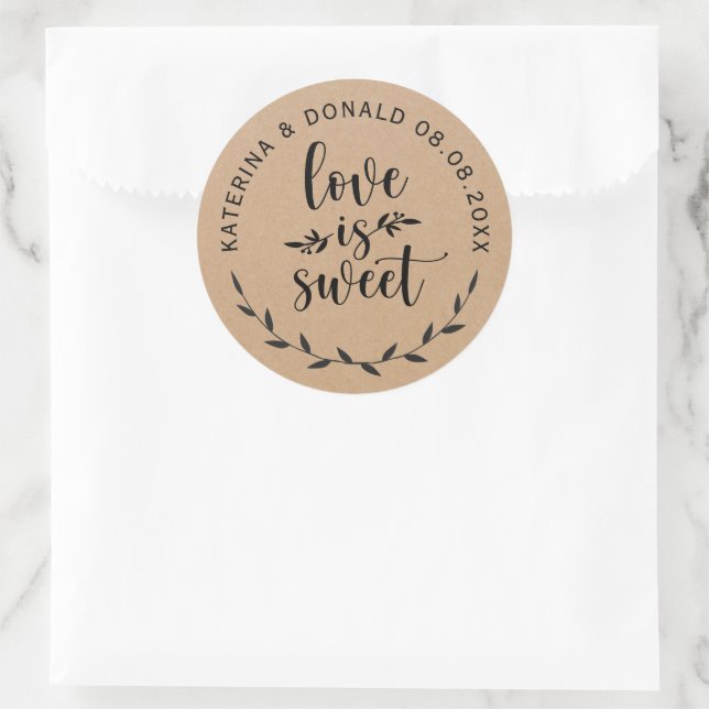 Love is Sweet  Rustic Wedding Kraft  Classic Round Sticker (Bag)