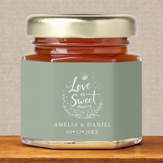 Love is Sweet Sage Green Minimalist Wedding Honey Jar Favors (Creator Uploaded)