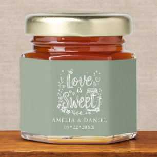 Love is Sweet Sage Green Minimalist Wedding Honey Jar Favors