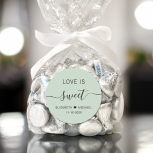 Love Is Sweet Sage Green Wedding Favor Classic Round Sticker