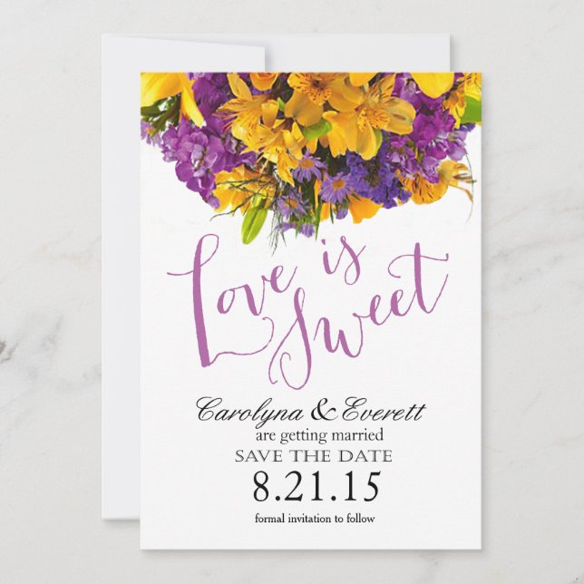 Love is Sweet Save the Date | yellow purple Invitation (Front)