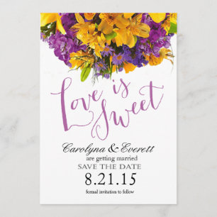 Love is Sweet Save the Date yellow purple Invitation