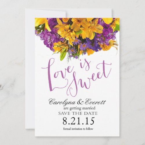 Love is Sweet Save the Date  yellow purple Invitation