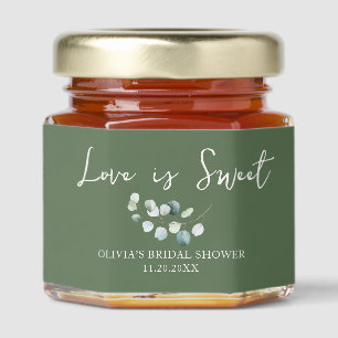 Love is Sweet Script Eucalyptus Bridal Shower Honey Jar Favors