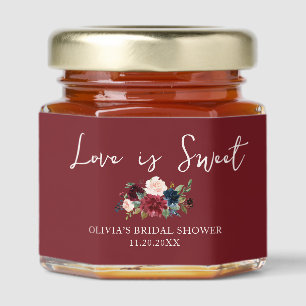 Love is Sweet Script Floral Bridal Shower Honey Jar Favors