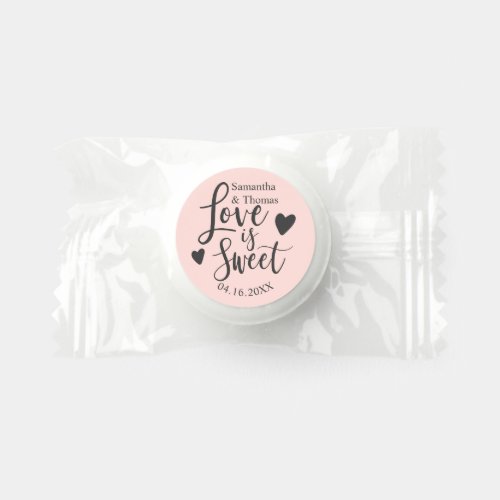 love is sweet script heart wedding blush pink life saver mints
