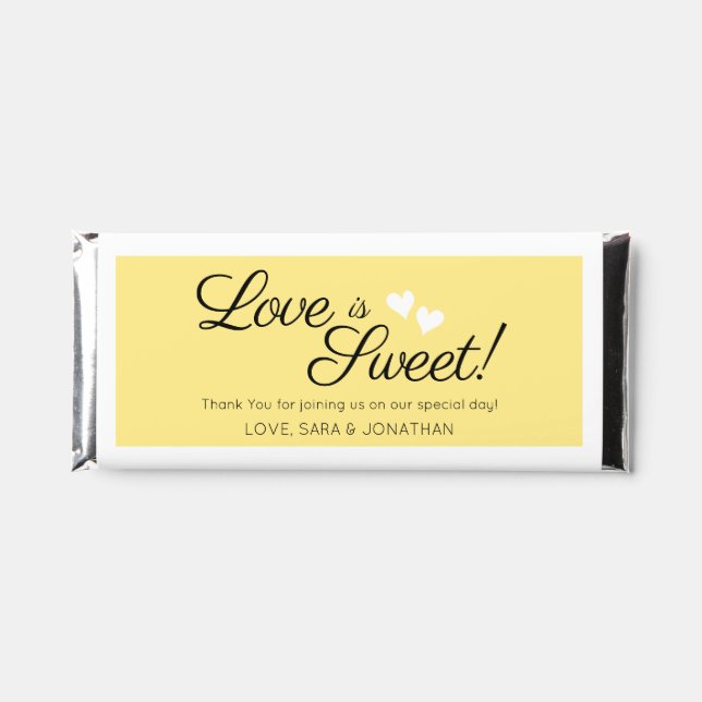 Love Is Sweet Script Yellow Wedding Thank You Hershey Bar Favors (Front)