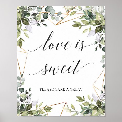 Love is sweet sign boho greenery foliage and gold