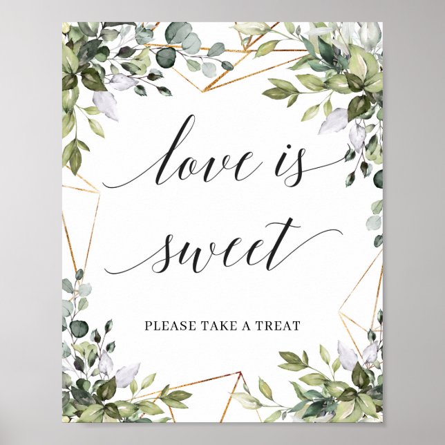 Love is sweet sign boho greenery foliage and gold (Front)