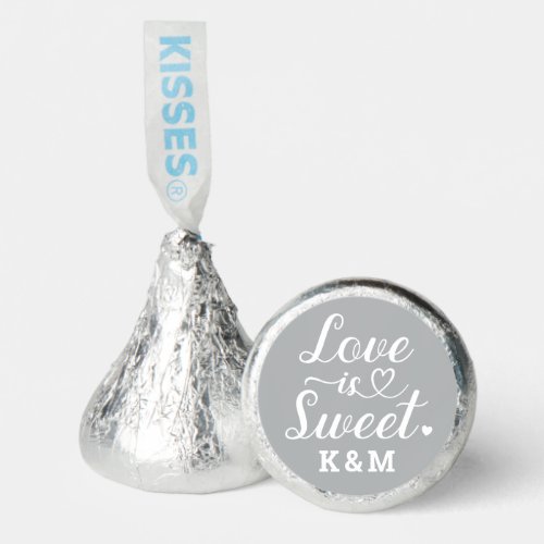 Love is Sweet Silver Heart Script Custom Wedding Hersheys Kisses