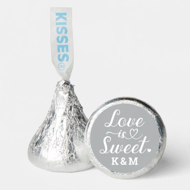 Love is Sweet Silver Heart Script Custom Wedding Hershey®'s Kisses® (Front)