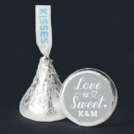Love is Sweet Silver Heart Script Wedding Hershey®'s Kisses®<br><div class="desc">A polished wedding kiss favor featuring a custom "Love is Sweet" label in white calligraphy script with a heart flourish and the couple's initials on a soft silver gray background. The cool metallic tone creates a sophisticated, understated elegance. Personalize the initials for a refined reception or candy bar addition. All...</div>