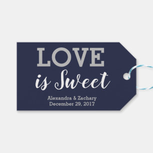 Love is Sweet Silver Navy Blue Wedding Candy Favor Gift Tags
