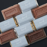 Love is Sweet Simple Dusty Blue Elegant Wedding Hershey's Miniatures<br><div class="desc">Simple Wedding Favor Hershey's Miniatures featuring "Love is Sweet" with "Sweet" in an elegant script with swashes. Below are your names and wedding date and the back has your personal message. All text is in white over a dusty blue background. The text and background may be changed to any color...</div>