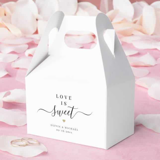 Love is sweet simple elegant script wedding favor boxes (Wedding)