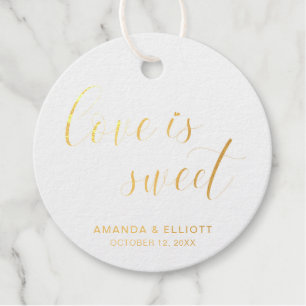 Love Is Sweet Simple Elegant Wedding Gold Foil Favor Tags