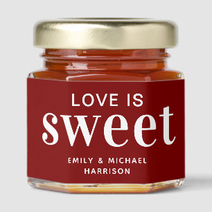 Love Is Sweet Simple Modern Deep Red Wedding Honey Jar Favors