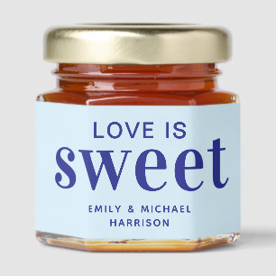 Love Is Sweet Simple Modern Ice Blue Wedding Honey Jar Favors