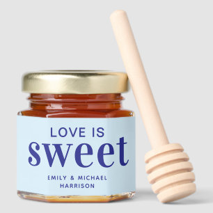 Love Is Sweet Simple Modern Ice Blue Wedding Honey Jar Favors
