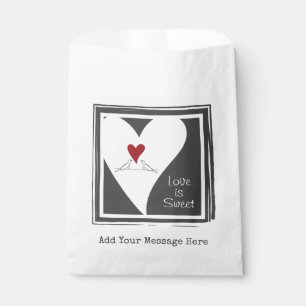 Love is Sweet Simple Modern Love Birds Red Heart Favor Bag
