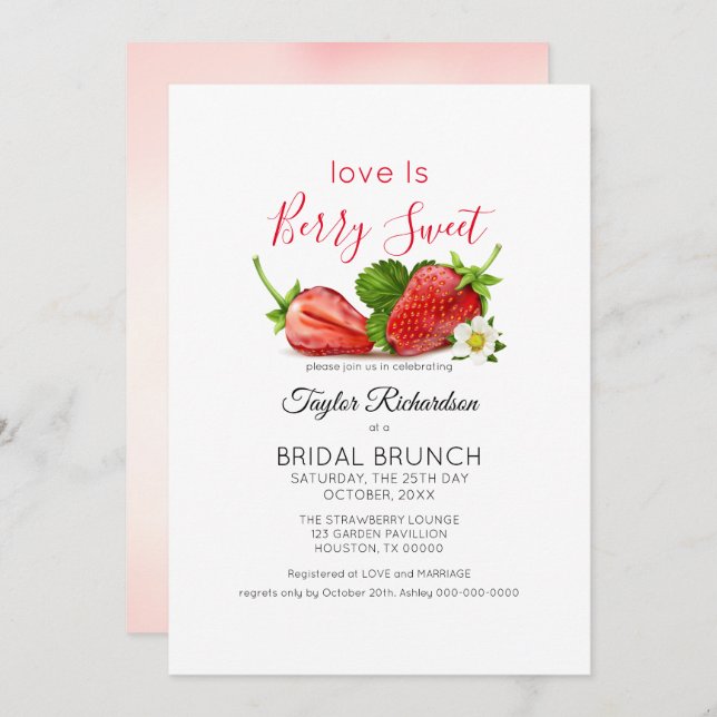 Love is Sweet Strawberry Brunch Wedding Invitation (Front/Back)