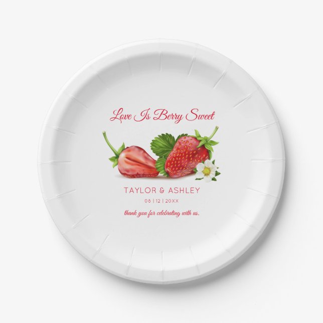 Love is Sweet Strawberry Fruit | Wedding Paper Plates (Front)