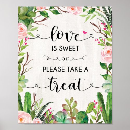 Love is Sweet Succulent Cactus Wedding Favor Sign