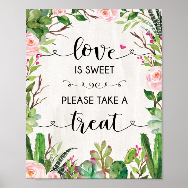 Love is Sweet Succulent Cactus Wedding Favor Sign (Front)