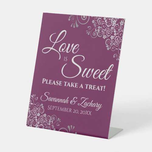 Love is Sweet Take a Treat Cassis Purple  Silver Pedestal Sign