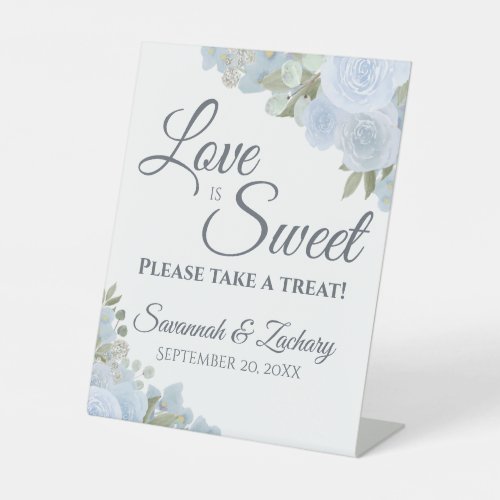 Love is Sweet Take a Treat Dusty Blue Boho Wedding Pedestal Sign