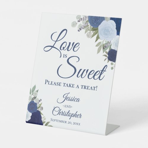 Love is Sweet Take a Treat Dusty Blue  Navy Roses Pedestal Sign