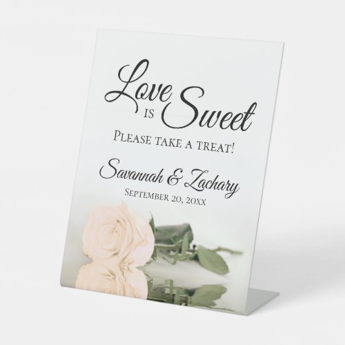 Love is Sweet Take a Treat Dusty Pale Peach Rose Pedestal Sign