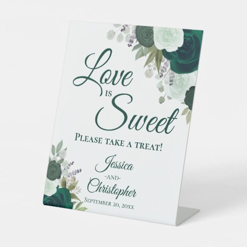 Love is Sweet Take a Treat Emerald Green Floral Pedestal Sign