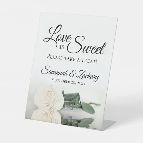 Love is Sweet Take a Treat Ivory or White Rose Pedestal Sign