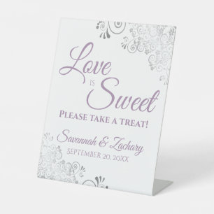 Love is Sweet Take a Treat Lavender on White Pedestal Sign