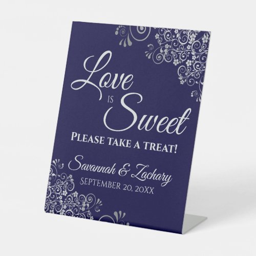 Love is Sweet Take a Treat Navy Blue  Silver Pedestal Sign