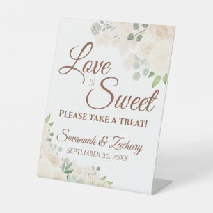Love is Sweet Take a Treat Pale Peach Boho Wedding Pedestal Sign