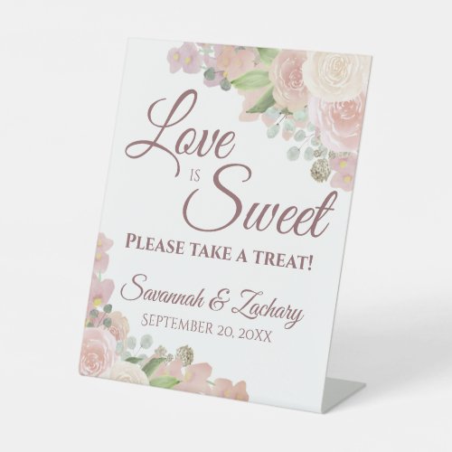 Love is Sweet Take a Treat Pink Floral Wedding Pedestal Sign