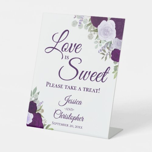 Love is Sweet Take a Treat Purple Boho Chic Floral Pedestal Sign
